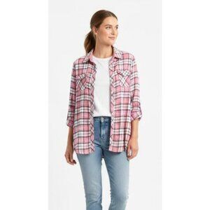 Authentic Pink Plaid Shirt Original Weatherproof Vintage Long Sleeve Women's